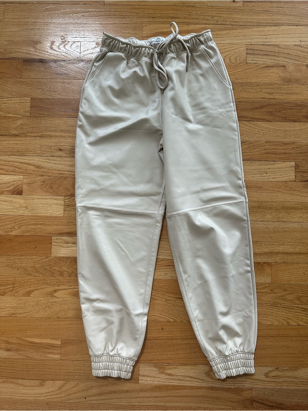 Abercrombie & Fitch Cream Drawstring Vegan Leather Jogger Pants